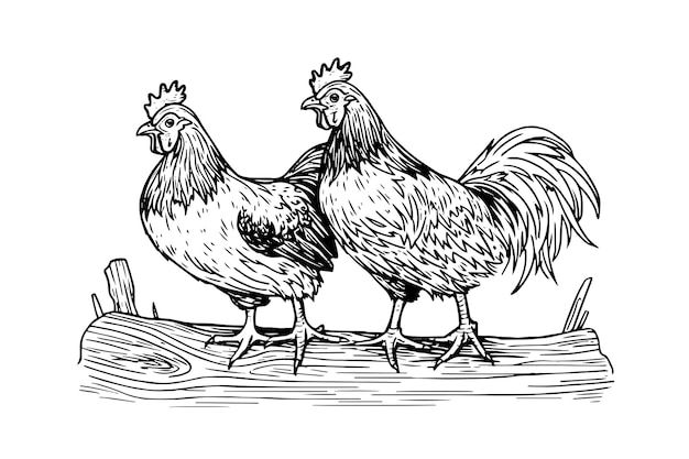 Chicken or hen drawn in vintage engraving style vector illustration