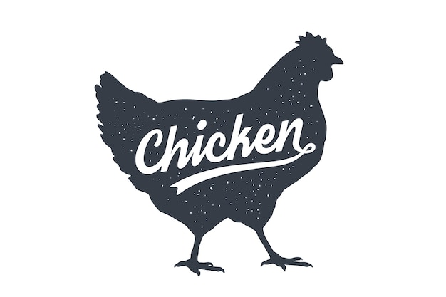 Vector chicken hen poultry lettering vintage lettering retro print