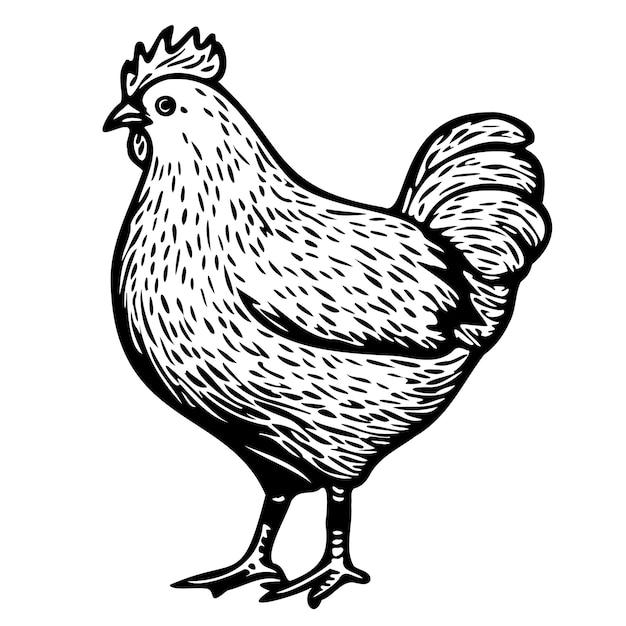 Chicken hen standing sketch hand drawn in doodle style illustration