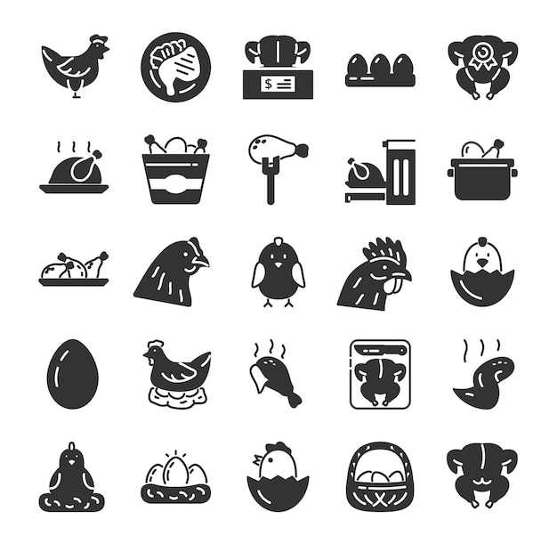 Vector chicken icons black set