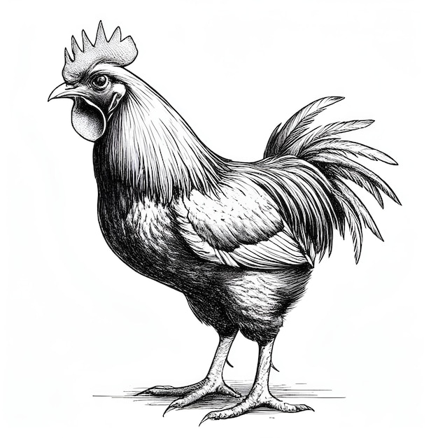 Chicken ink sketch tekening zwart-wit gravure stijl vector illustratie