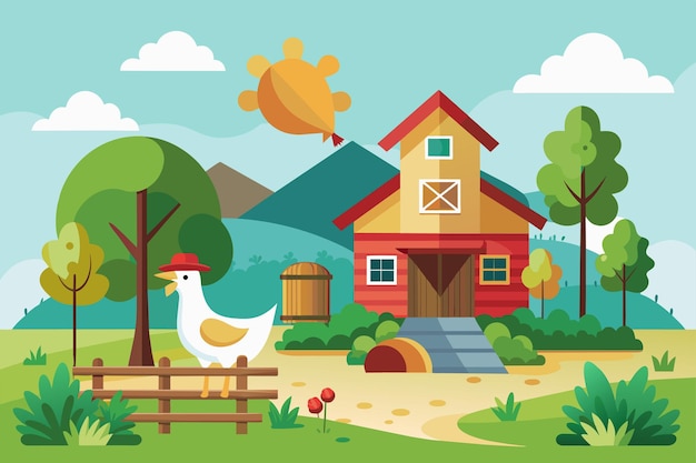 A chicken is standing in front of a house in a farm setting Illustrate the concept of tokenization in blockchain ecosystems