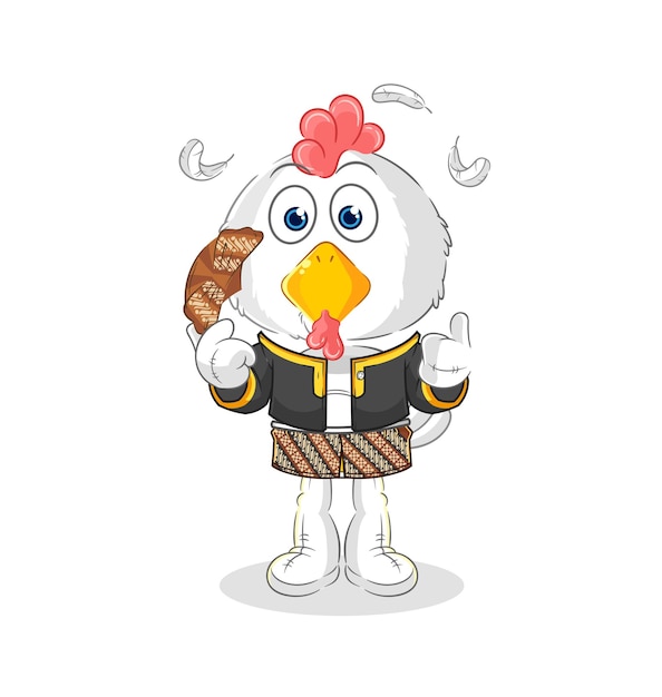 Vettore vettore della mascotte del fumetto del carattere giavanese del pollo