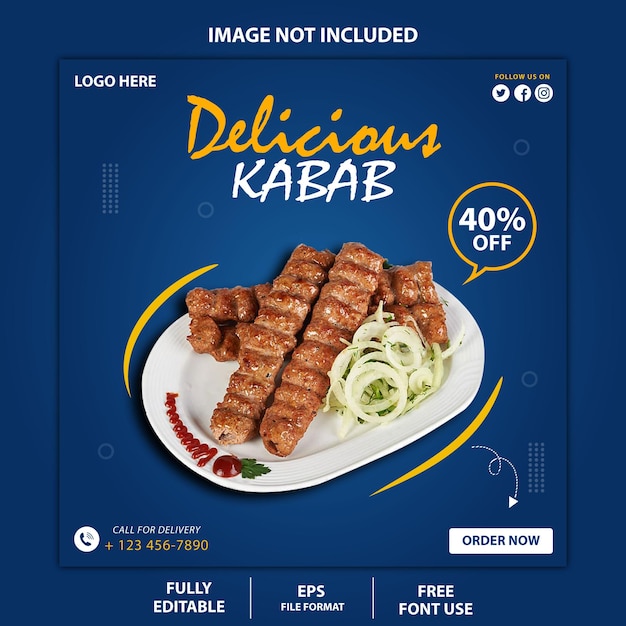 Chicken kabab and food menu social media post and banner