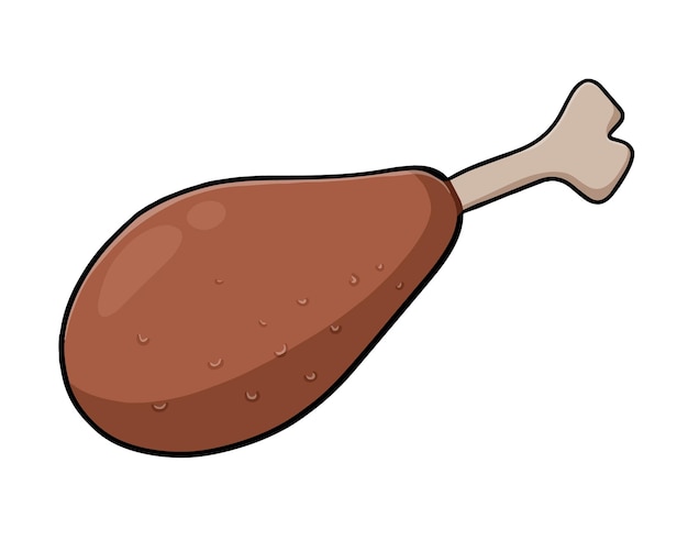 Vettore coscia di pollo con carne e osso per mangiare cartone animato doodle line