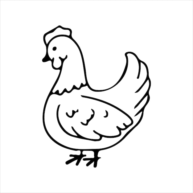 Linea di pollo uccelli domestici simpatico animale da allevamento animale allevamento fattoria illustrazione vettoriale isolato su sfondo bianco