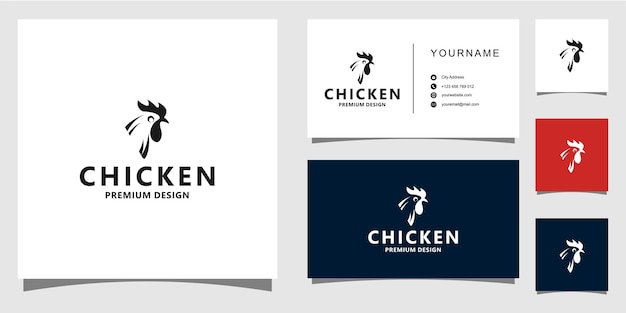 Курица дизайн логотипа и визитки вектор премиум