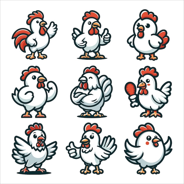 Vector chicken logo cartoon personages set