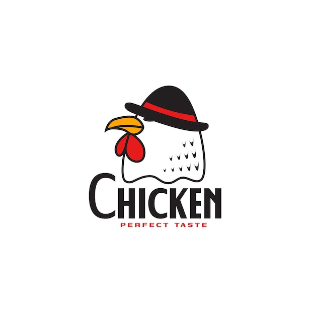 Il logo del pollo, la mascotte, l'illustrazione vettoriale, il concetto di stile vintage piatto