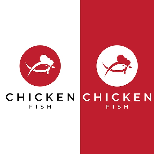 Chicken logo rooster head logo with fish combination Logo for company business restaurant or restaurant or food stall Using penditan simple vector illustration