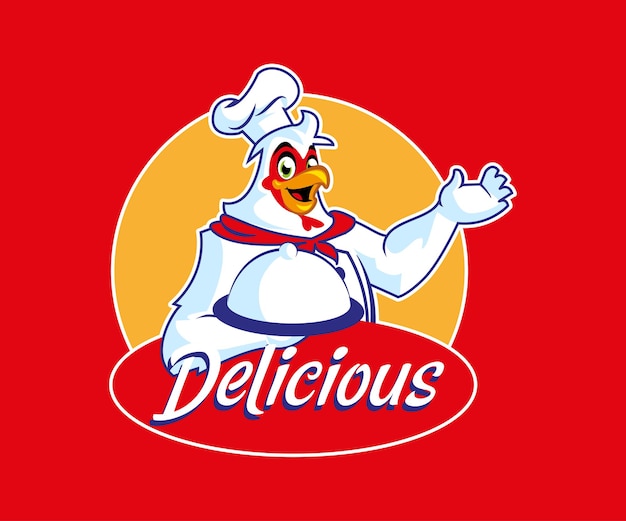 Logo di cibo delizioso mascotte di pollo
