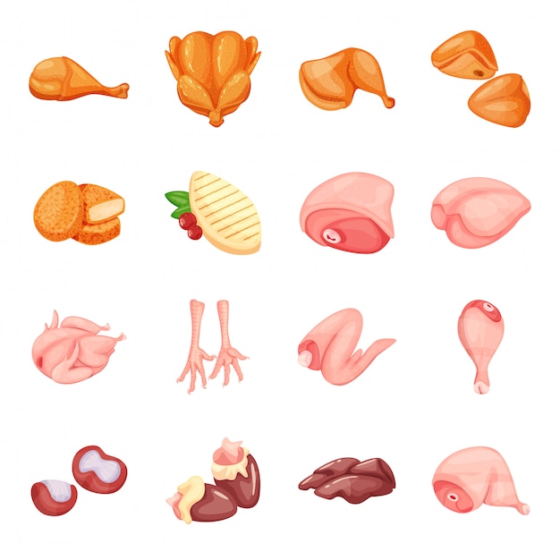 Chicken meat cartoon icon set