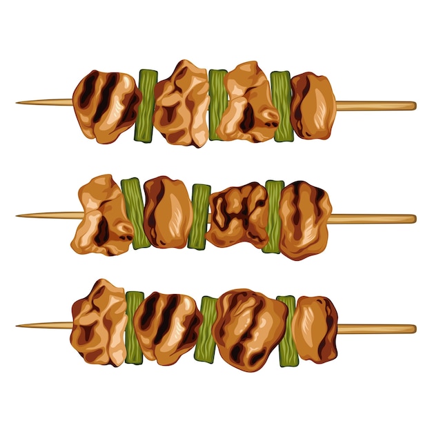 Куриное мясо sate азиатская еда векторные иллюстрации satay