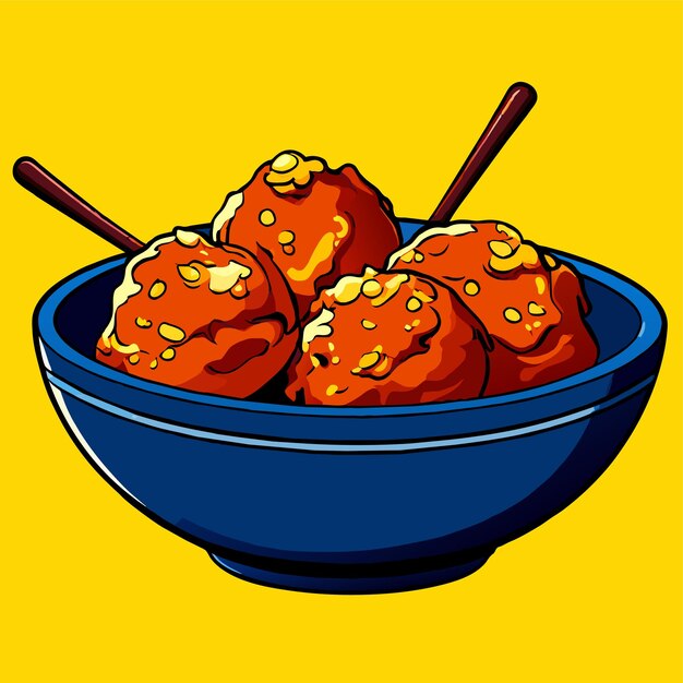 Chicken meatballs in curry sauce in bowl vector illustration