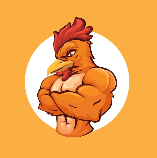 Chicken Muscle Mascot Character Cartoon illustration Vector