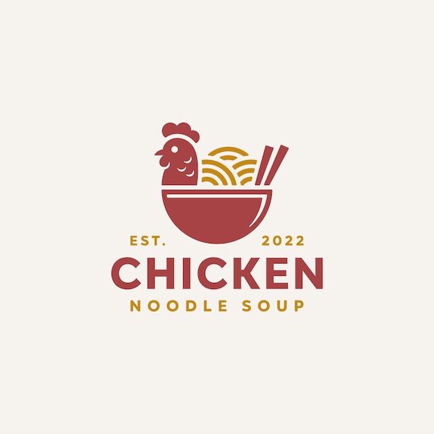 Modello di design del logo della zuppa di spaghetti di pollo