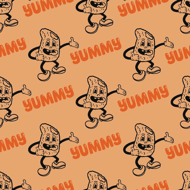 Chicken nuggets cartoon character seamless pattern