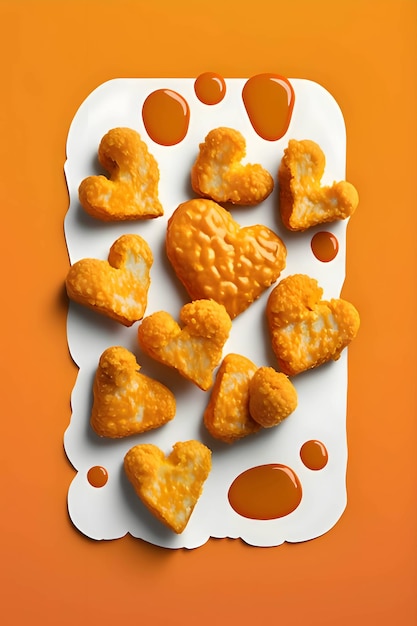 Chicken Nuggets hearts on white paper