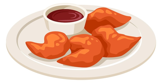 Vector chicken nuggets plate with red sauce fast food cartoon icon