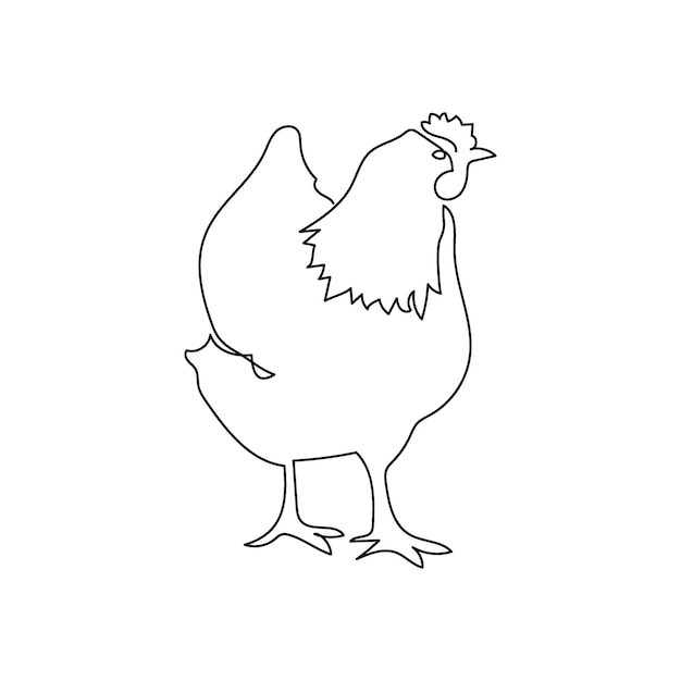 Chicken one line art. Continuous line drawing of poultry, domestic animal. Hand drawn vector illustration.