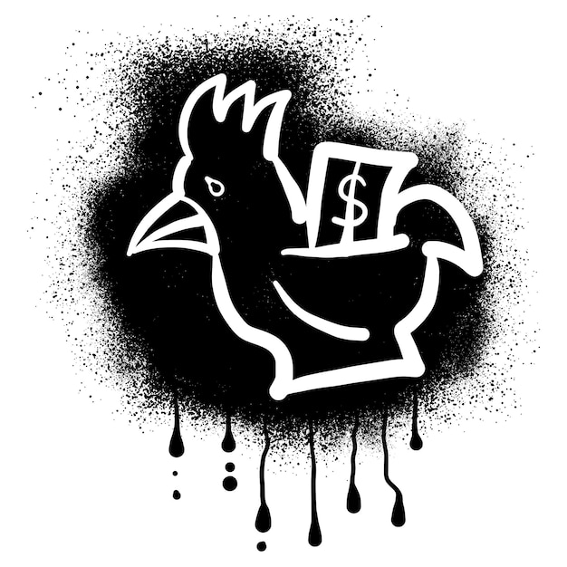 Chicken piggy bank graffiti drawn with black spray paint