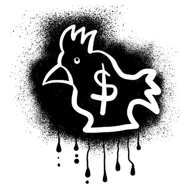 Chicken piggy bank graffiti drawn with black spray paint