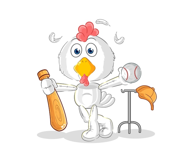 Vector chicken playing baseball mascot cartoon vector