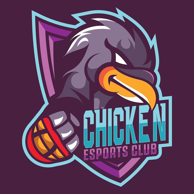 Design del logo esport della mascotte del robot di pollo vettore premium