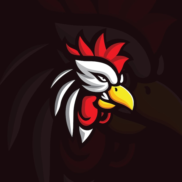 Logo moderno della mascotte di sport della testa arrabbiata del gallo del pollo vettore premium