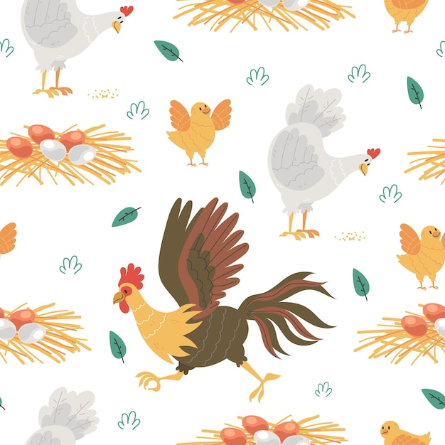 Chicken rooster farm bird seamless pattern cover abstract concept