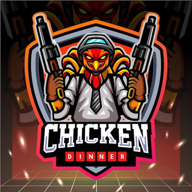 Gallo di pollo gunners mascotte esport logo design