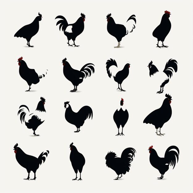 Vector chicken silhouettes cartoon vector