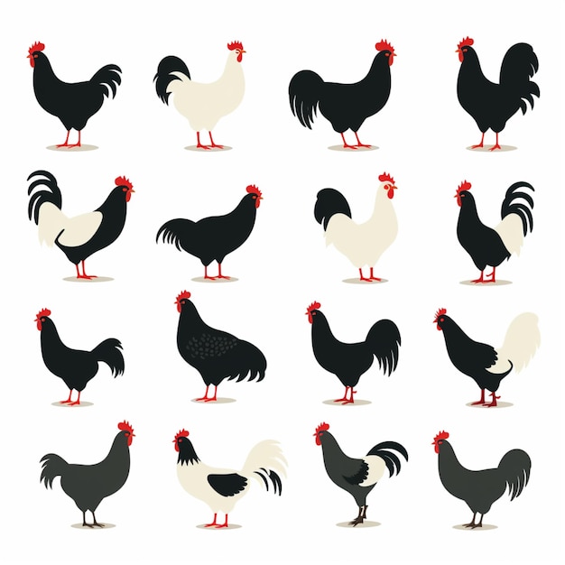 Vector chicken silhouettes cartoon vector