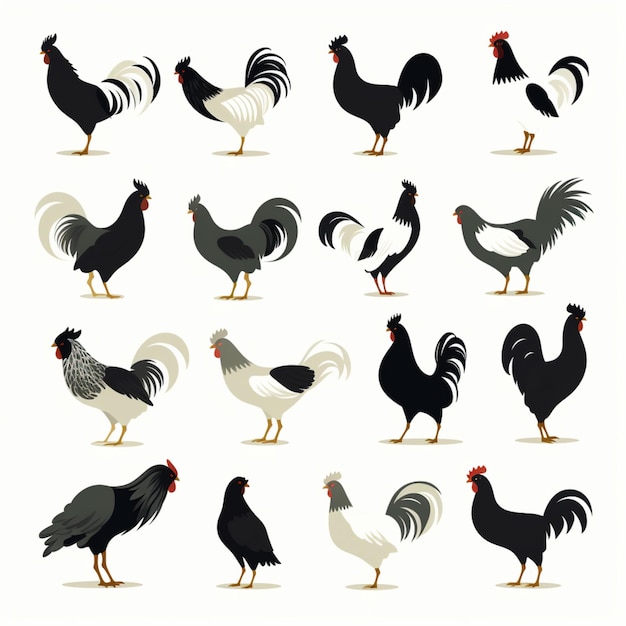 Vector chicken silhouettes cartoon vector