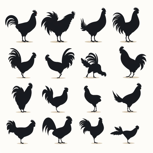 Vector chicken silhouettes cartoon vector