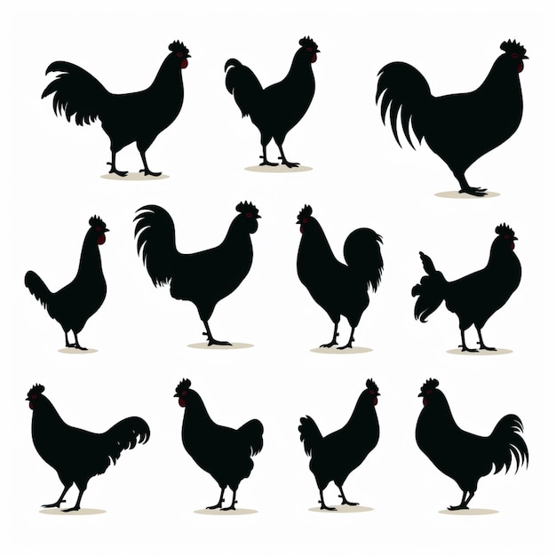 Chicken silhouettes cartoon vector