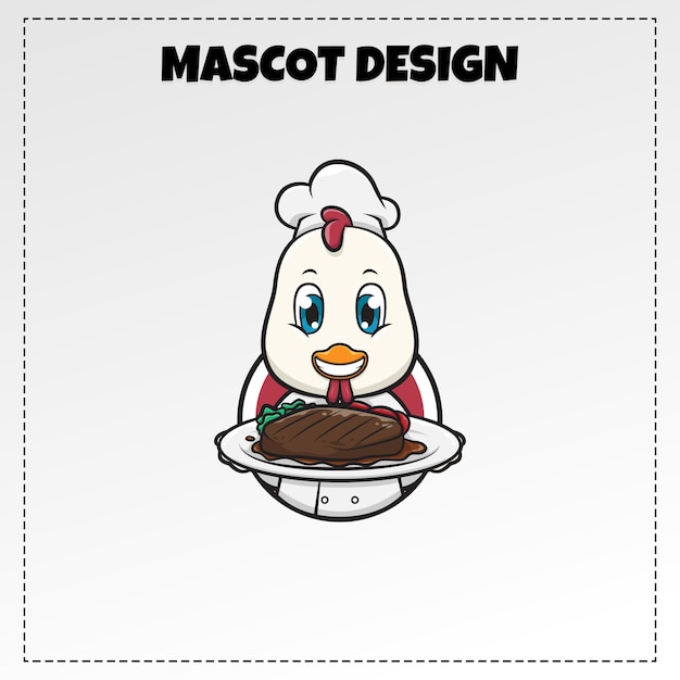 Chicken Steak Food Logo Vector Animal Mascot Illustration Design