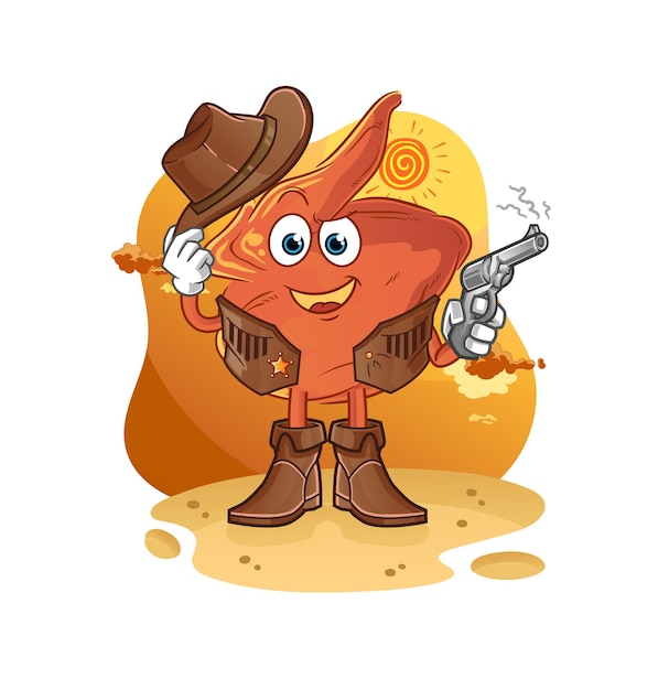 Vector chicken wing cowboy with gun character vector