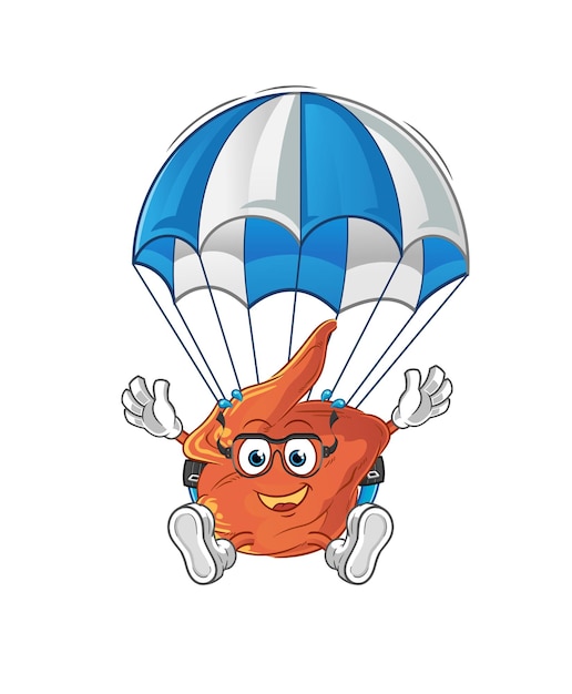 Chicken wing skydiving character. cartoon mascot vector