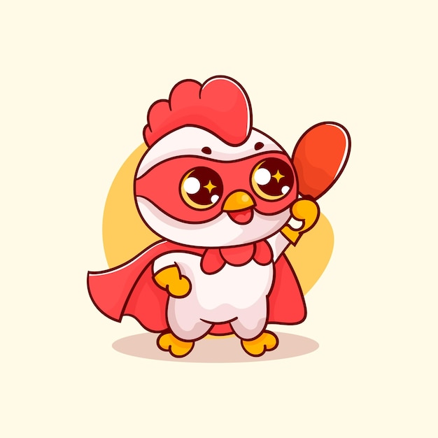 Vector a chicken with a red cape holding a spoon