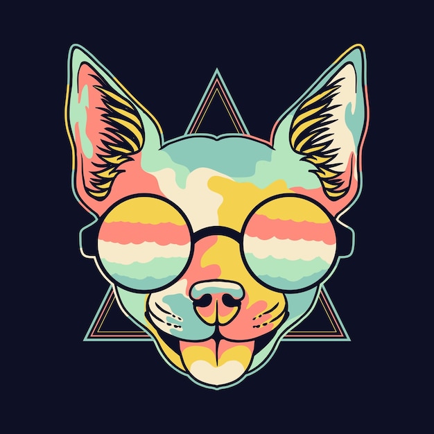 Chihuahua colorful wearing a eyeglasses vector illustration