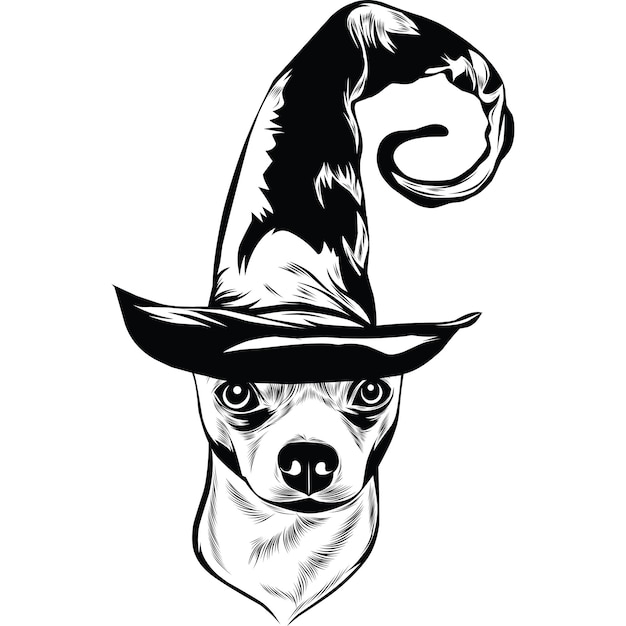 Cane chihuahua con cappello da strega per halloween