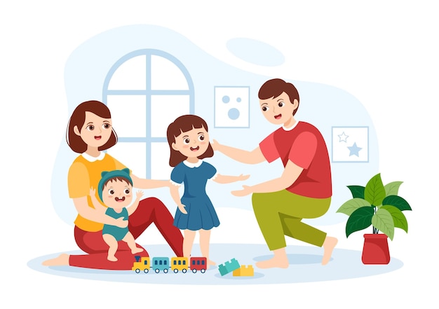 Child Adoption Agency By Taking Kids To Be Raised And Educated With Love In Hand Drawn Illustration