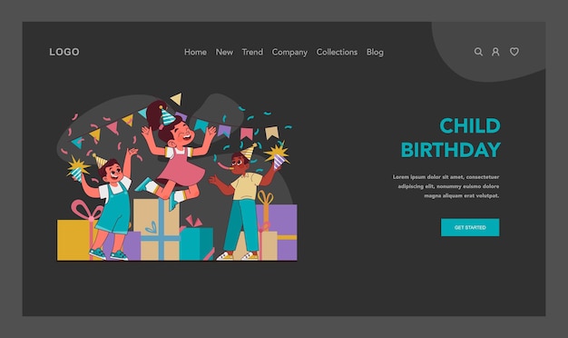 Vector child birthday concept kids celebrating birthday euphoric children amidst party with gifts and