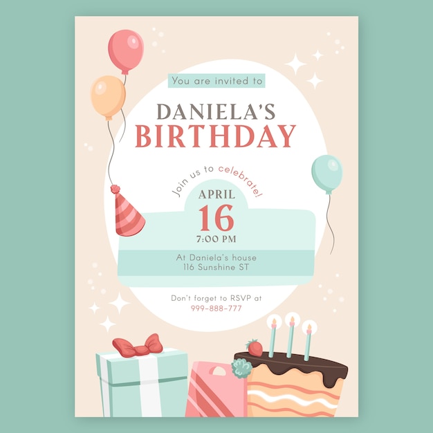 Vector child birthday party stationery poster template