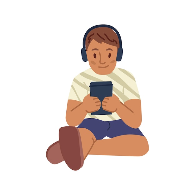 Happy boy child playing online game on cellphone. Smiling small kid have  fun engaged in video games on smartphone. Modern web app. Vector  illustration. 12971707 Vector Art at Vecteezy