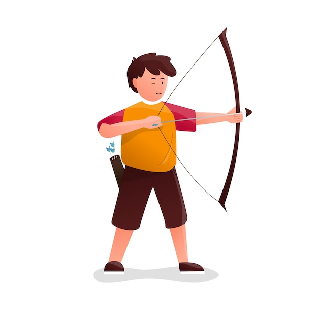 Child boy doing archery sport illustration