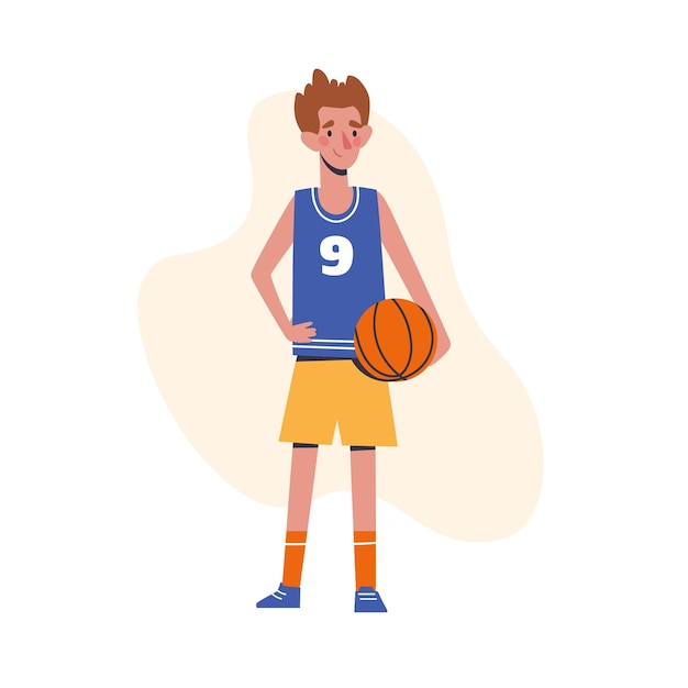 Vector child boy with basketball ball