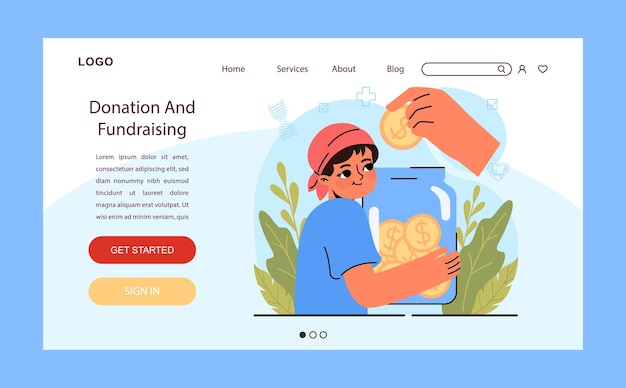 Vector child cancer donation and fundraising web banner or landing page little kid getting oncological