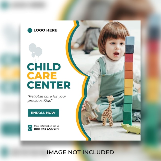 Vector child care center instagram post and social media post template